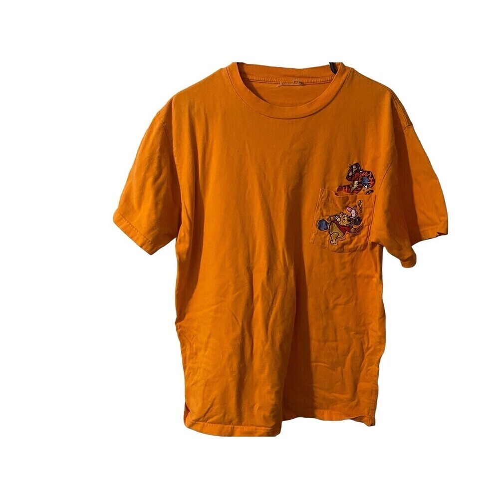 VINTAGE 90s DISNEY WINNIE THE POOH TIGGER  POCKET T-SHIRT ORANGE SIZE LARGE RARE